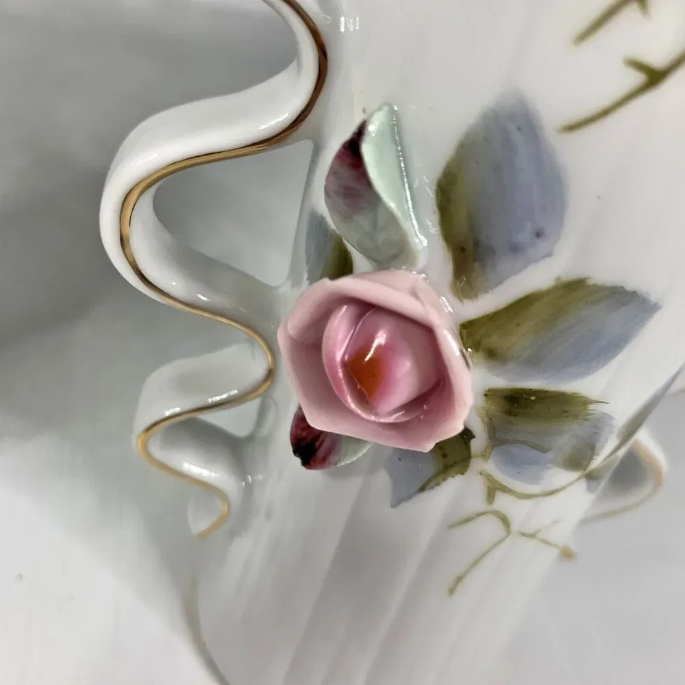 Vintage 1950s Cottagecore Porcelain Vases Shabby Decor Feminine Roses Set of 2